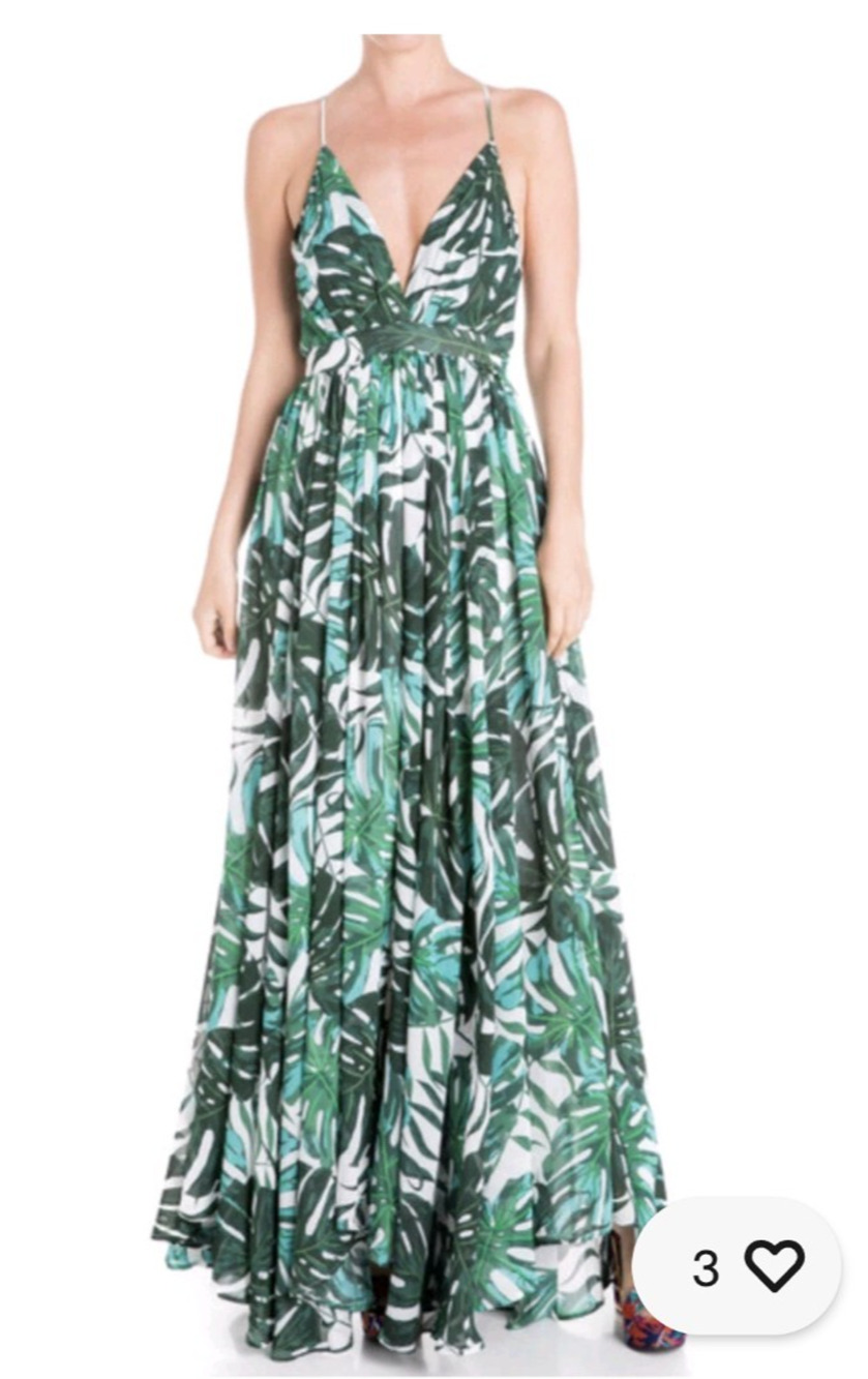 Meghan Los Angeles Enchanted Garden XL Tropical Leaf Open Back Maxi Resort Dress